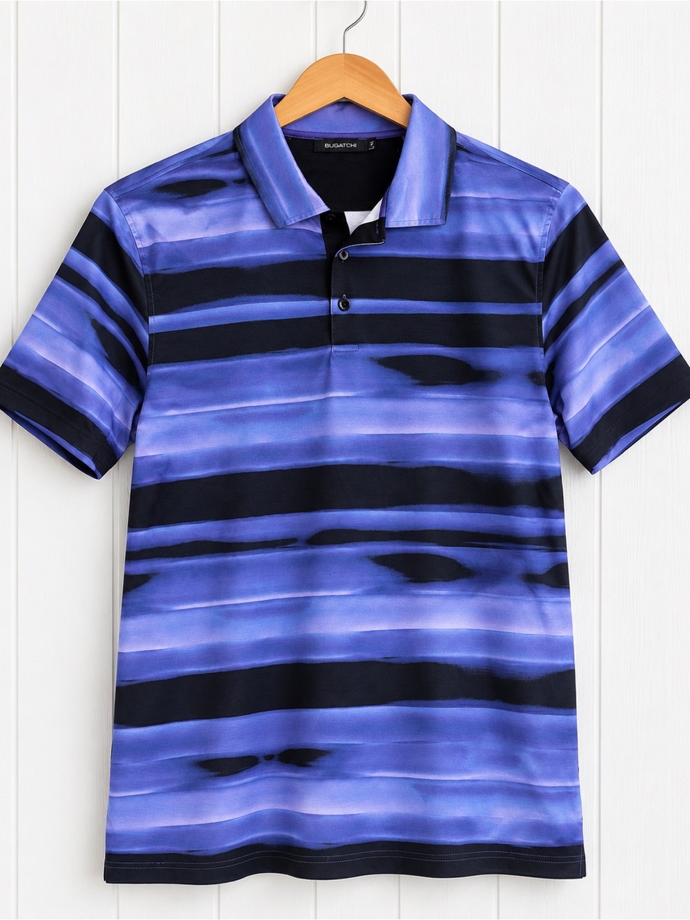 Bugatchi Men's Navy and Blue Horizontal Stripe Golf Polo Size XLarge